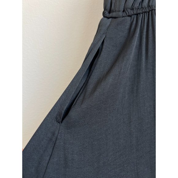 Black Satin Formal Wedding Guest with Drawcord and Cutout Neckline size Large - Picture 10 of 16